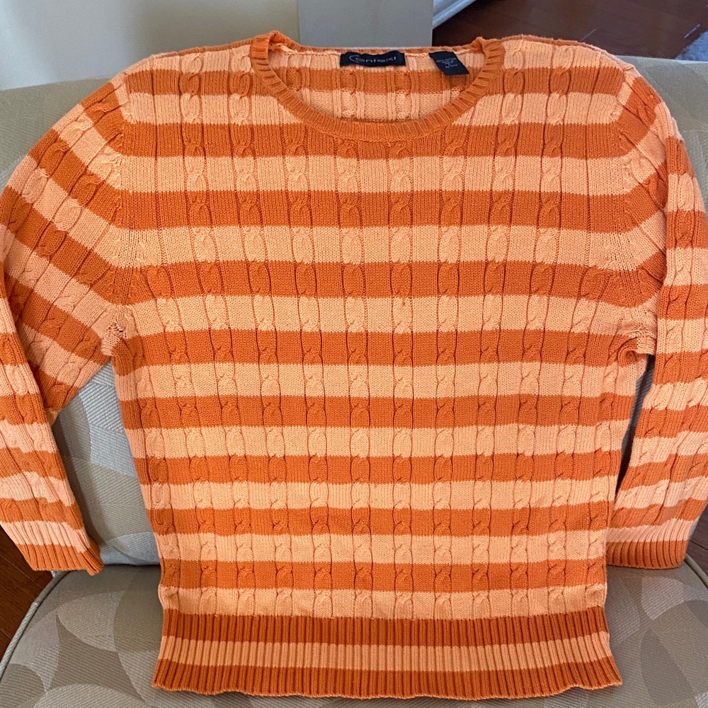 Context Orange Striped Crew Neck Sweater